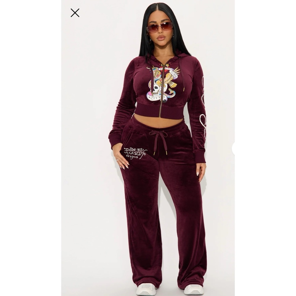 Ed Hardy Women's Burgundy Velour Tracksuit